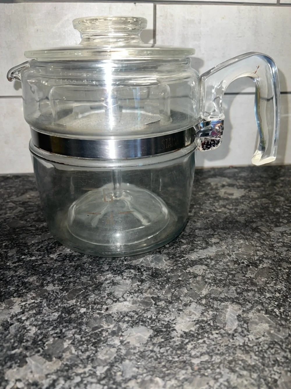 RARE Vintage PYREX FLAMEWARE 6 cup stovetop percolator. COMPLETE. No chips